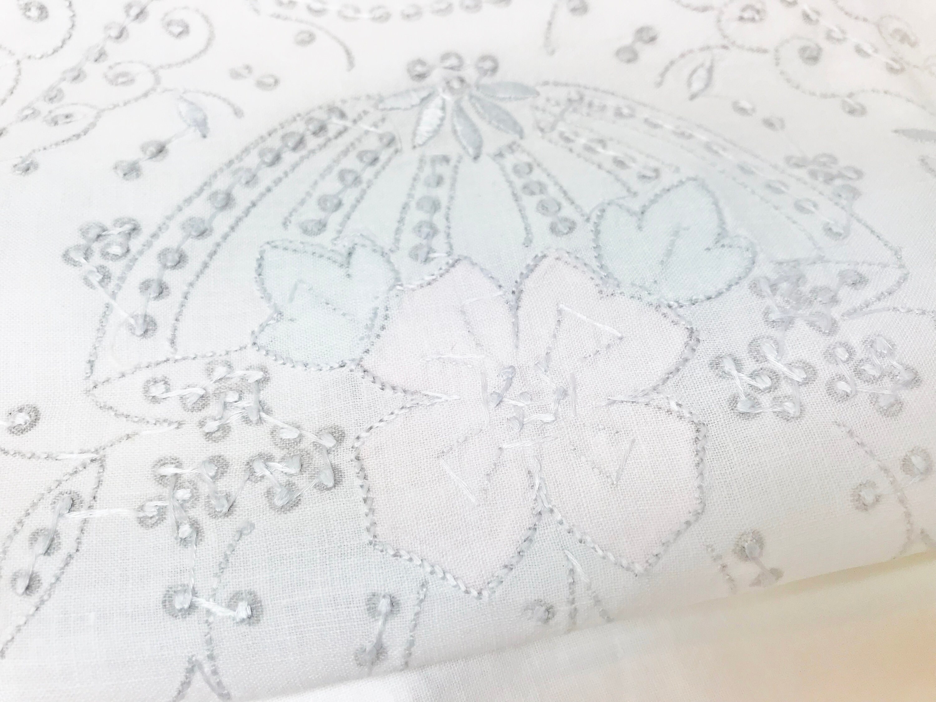 Vintage White Pillowcases, Flowered Applique Cases with French Knots