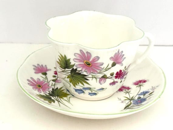 Crown Staffordshire Teacup and Saucer: Wild Flowers Pattern