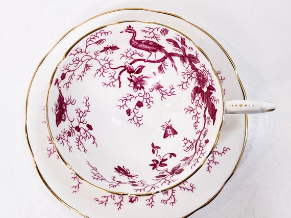 Coalport Tea Cup and Saucer , Pink Cairo , Bird Cup , English Bone China Tea Cups , Antique Teacup , Tea Cups Vintage , Housewarming Gift