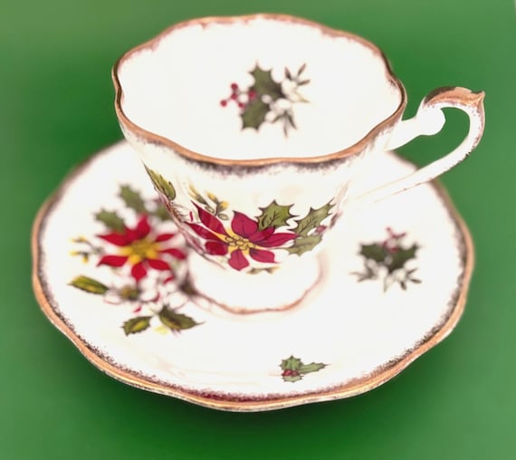 Royal Standard Teacup and Saucer, Holiday Teacup, Poinsettia