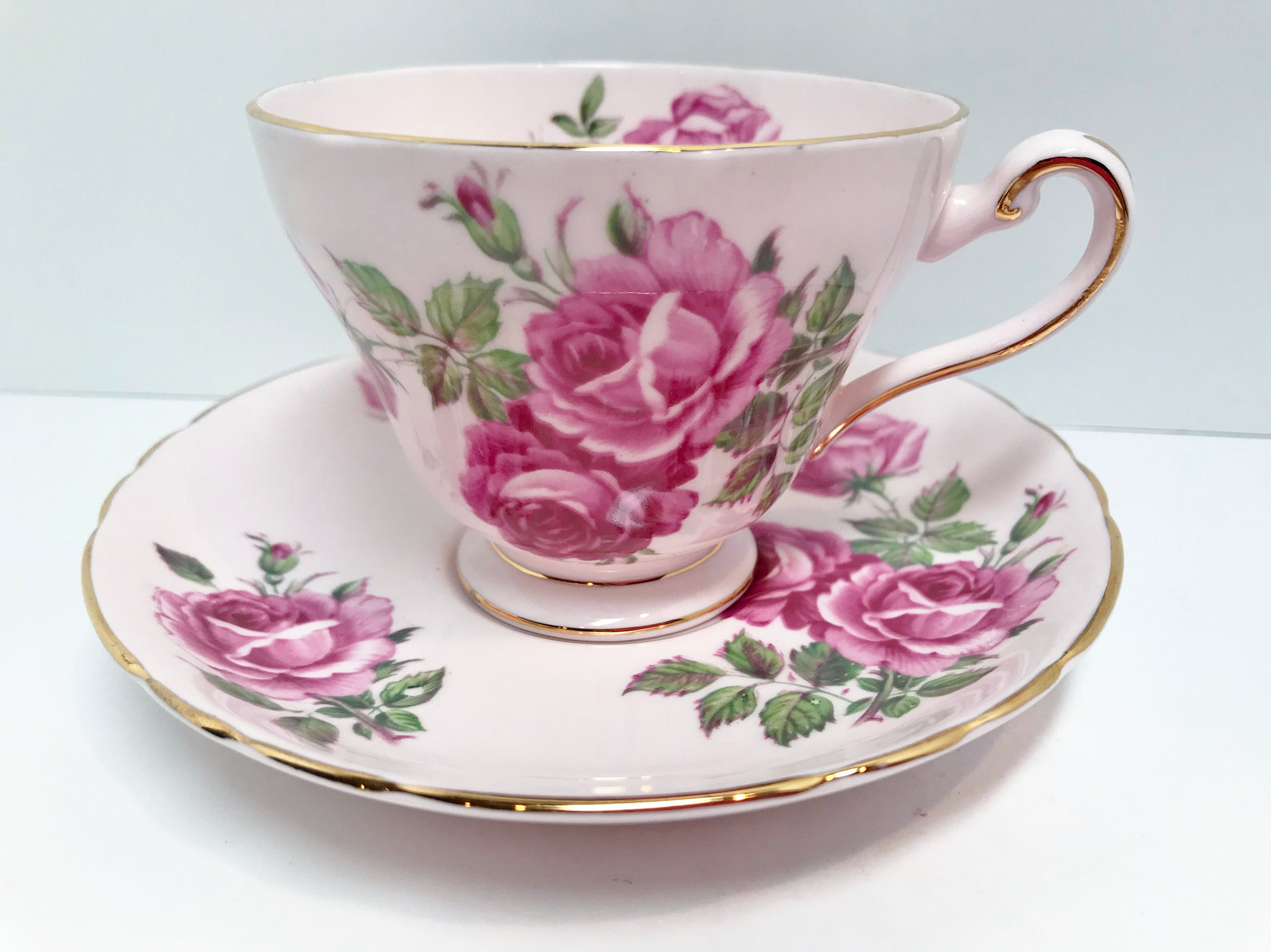 Tuscan Pink Tea Cup and Saucer, Pink Cups, Antique Tea Cups Vintage