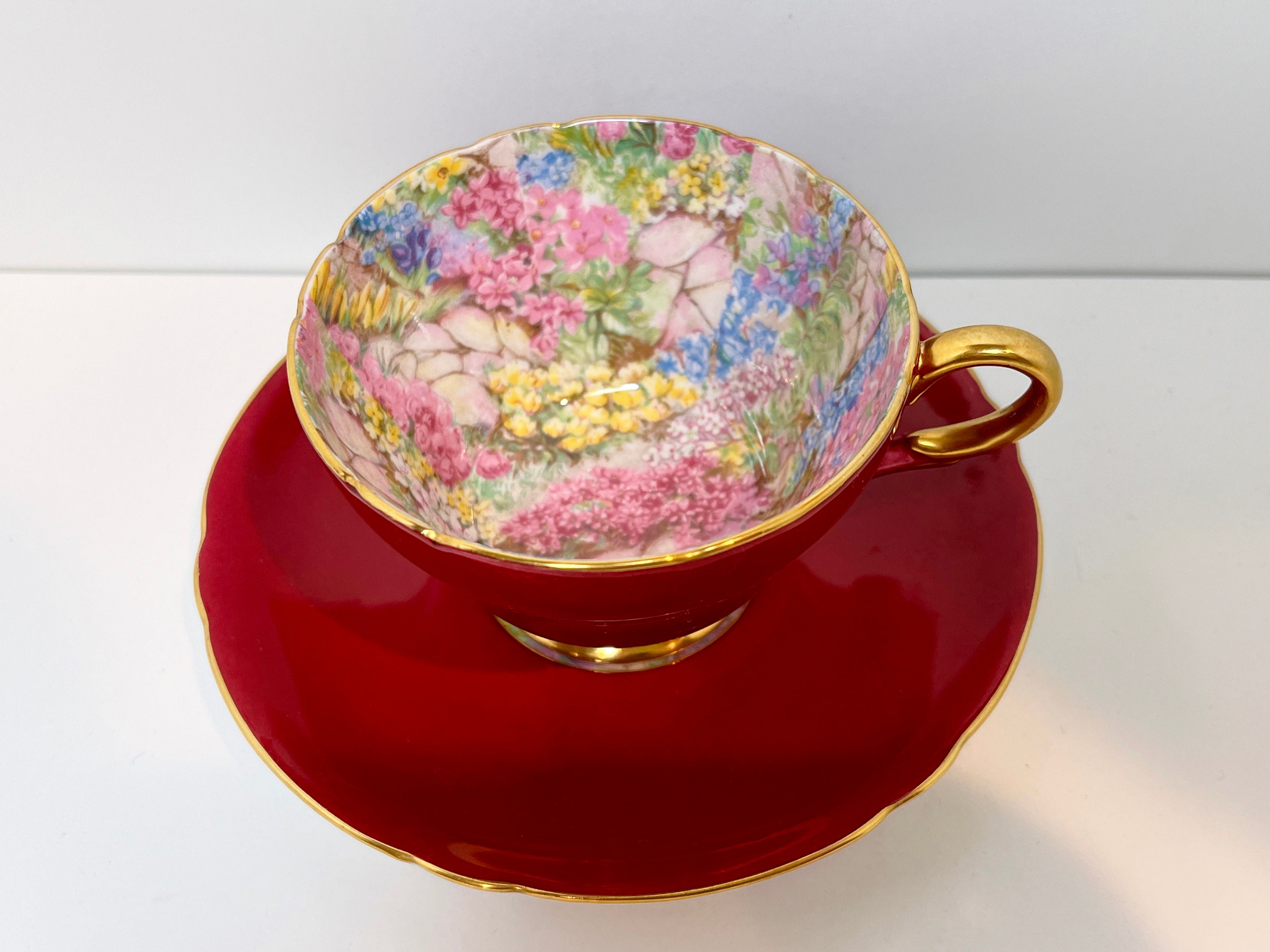 Shelley Rock Garden, Tea Cup and Saucer, Henley Shape, Red Shelley, Tea Cups Vintage, Shelley