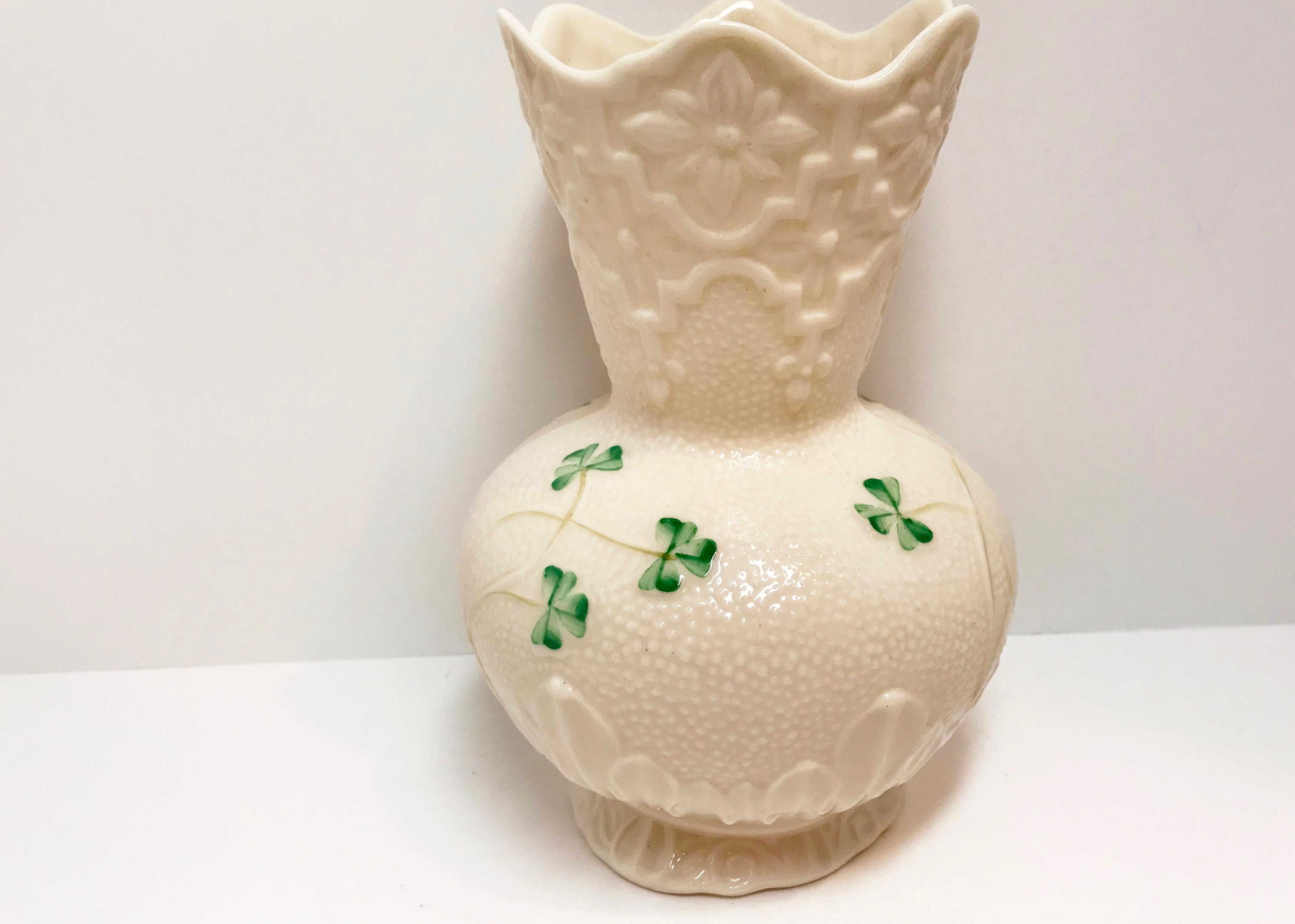 Shamrock Belleek Vase, Wicklow Vase Pattern, Irish Vase, Belleek China