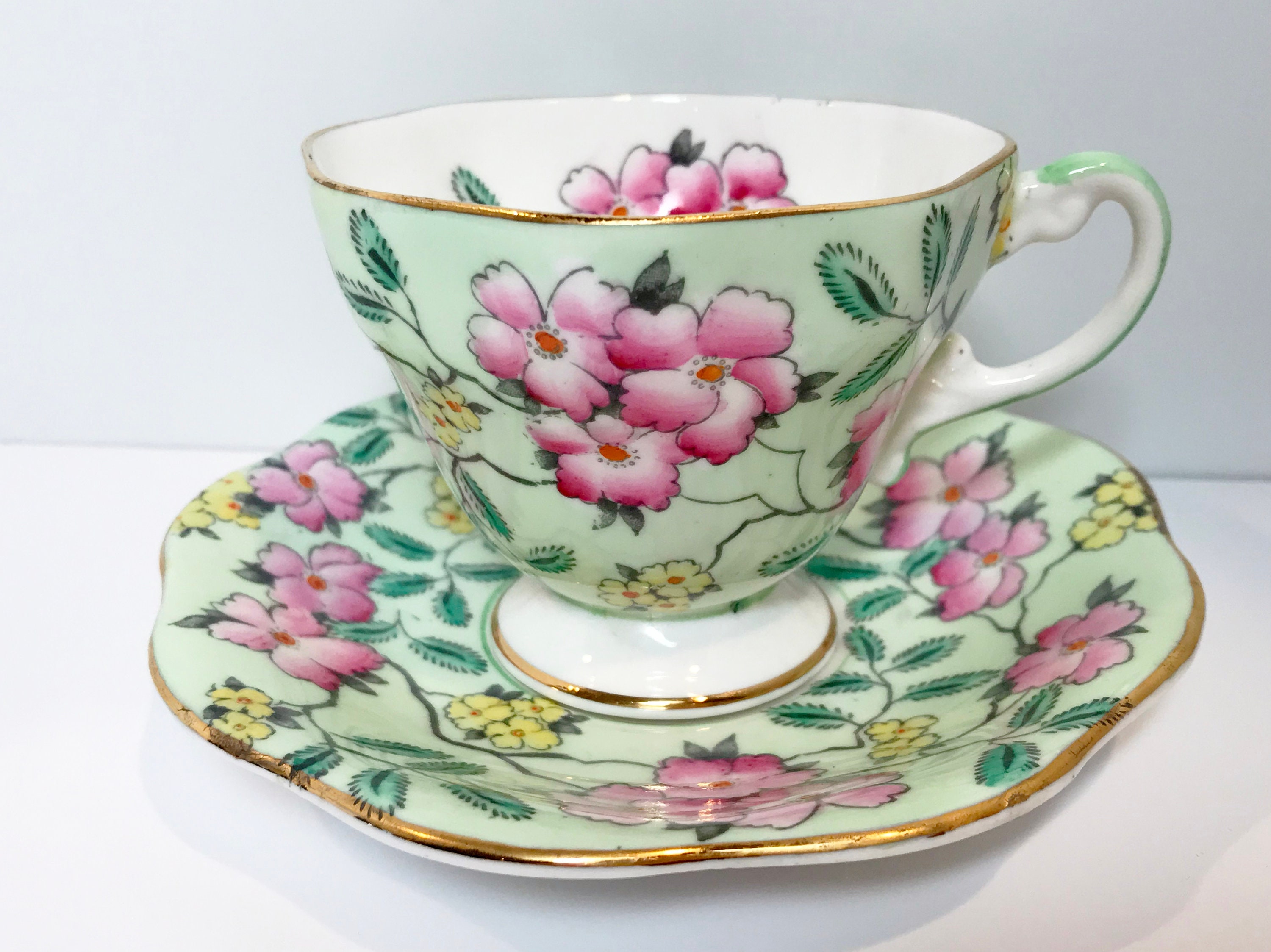 Springdale by Foley Tea Cup and Saucer, Foley Teacup, English Bone