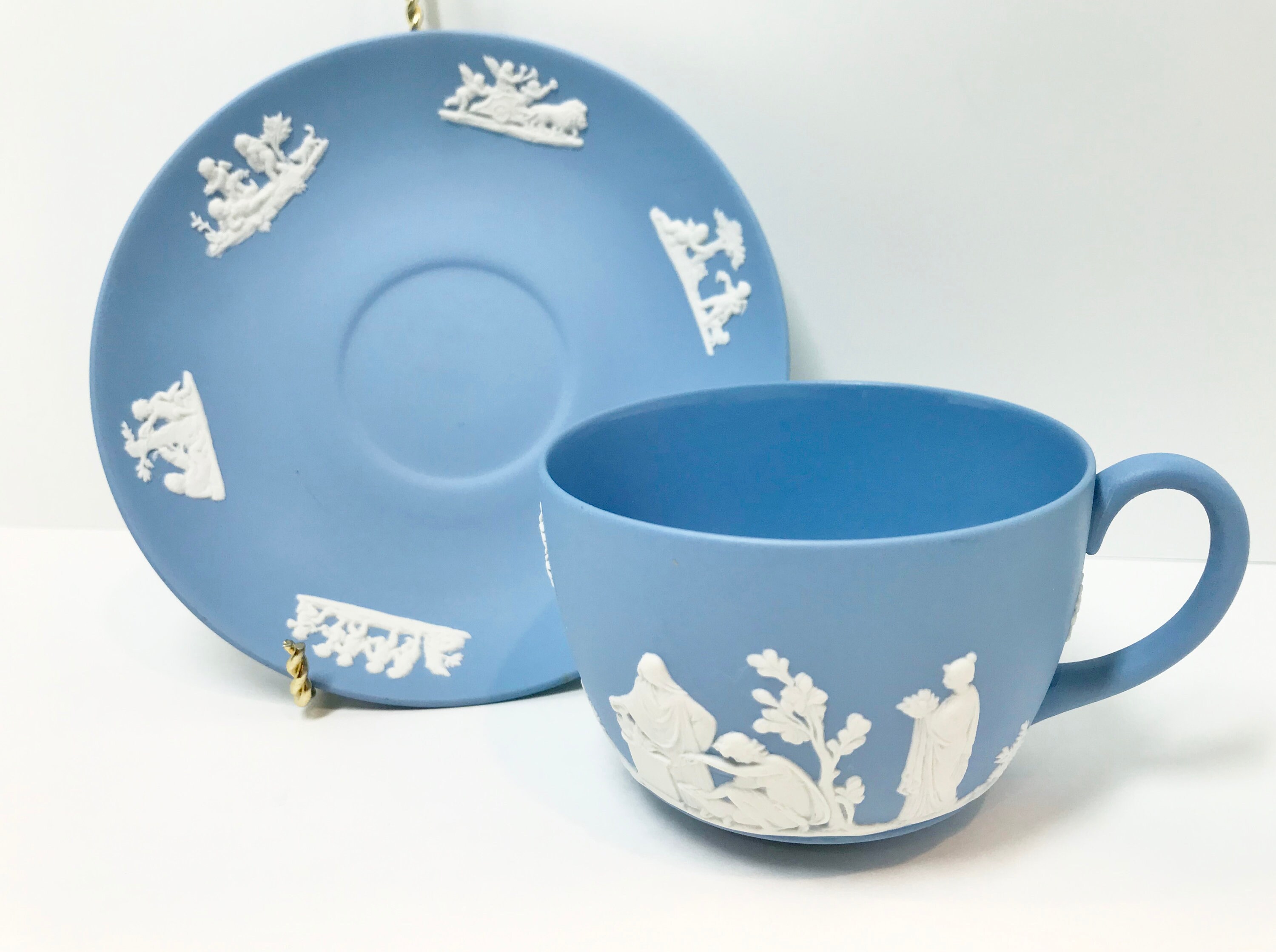 Wedgwood Tea Cup and Saucer, Jasperware Tea Cup, Vintage Tea Cups, Blue