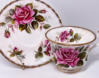 Margaret Teacup and Saucer , Rose Queen Series , Golden Crown Bone China ,  Anniversary Gift , Afternoon Tea , Floral Tea Cup , Gift for Her