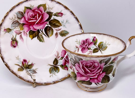 Margaret Teacup and Saucer , Rose Queen Series , Golden Crown Bone China ,  Anniversary Gift , Afternoon Tea , Floral Tea Cup , Gift for Her