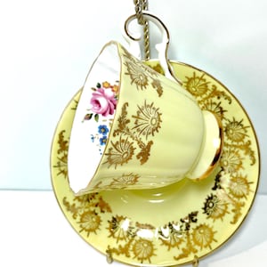 Royal Grafton Teacup and Saucer, Antique Teacups Vintage, Yellow Teacup, Anniversary Gift, Housewarming Gift, Gift for Her, Gift for Friend