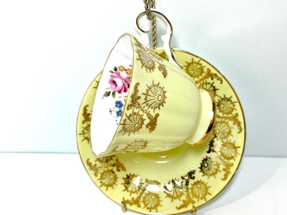 Royal Grafton Teacup and Saucer, Antique Teacups Vintage, Yellow Teacup, Anniversary Gift, Housewarming Gift, Gift for Her, Gift for Friend