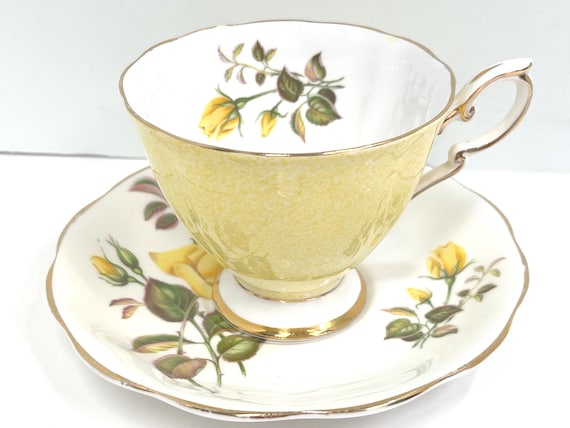 Royal Standard Teacup and Saucer, Yellow Rose Teacup, Vintage Teacup, Gift for Friend, Anniversary Gift, Birthday Gift, Floral Teacup