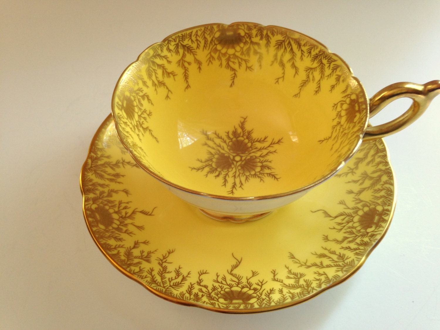 Soft Golden Tea Cup and Saucer, Coalport Tea Cups and Saucers, Tea Set