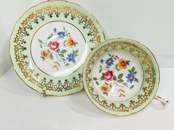 Grosvenor Teacup and Saucer, English Teacup, Floral Teacup, Antique Teacup, Gift for Her, Anniversary Gift, Housewarming Gift