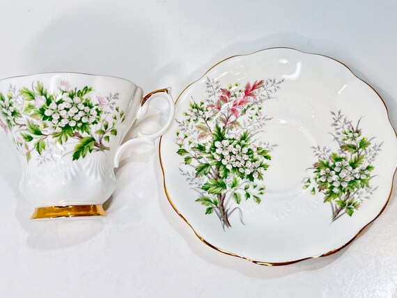 Royal Albert Teacup and Saucer , Friendship Series ,  Hawthorne  , Lyric Shape ,  Anniversary Gift , Floral Tea Cup , Gift for Her