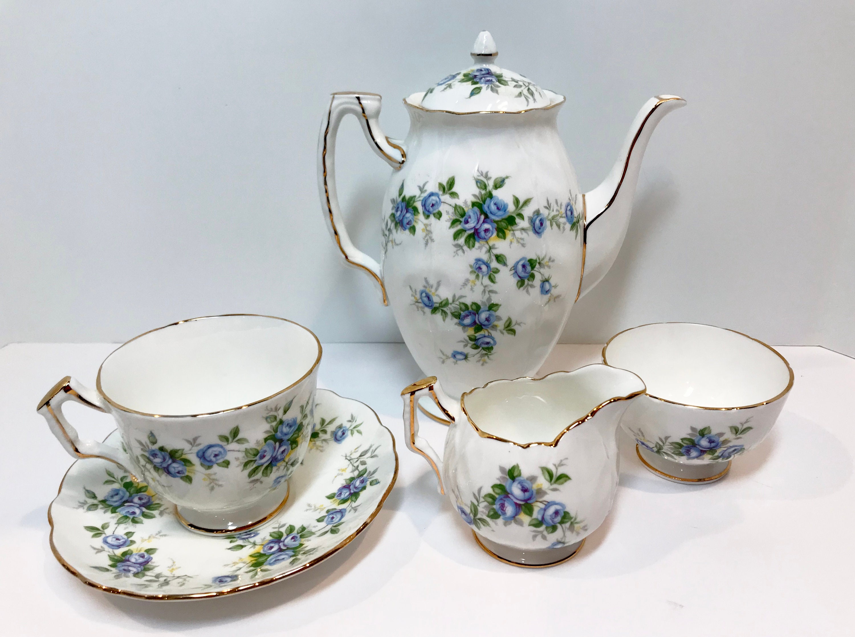 Reserved for SR, Aynsley Tea Set, Teacup, Saucer, Teapot, Creamer and