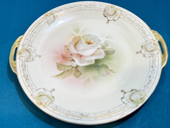 Royal Rudolstadt, Prussia Porcelain, Partially Hand Painted, Rose Plate, Gift for Her, Anniversary Gift, Housewarming Gift, Birthday Gift