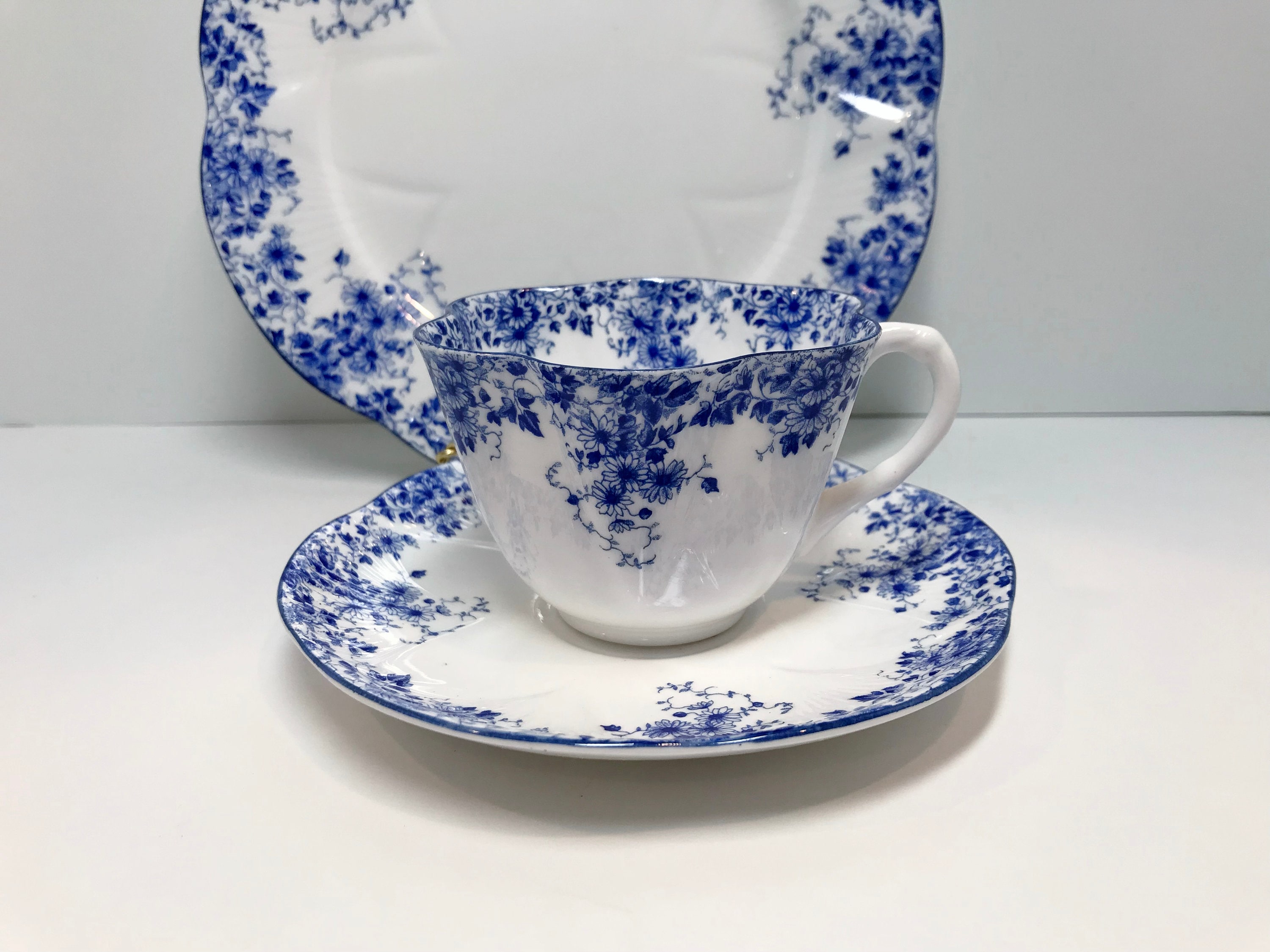 Shelley Dainty Blue Trio, Shelley China, Shelley Tea Cups, Antique Tea
