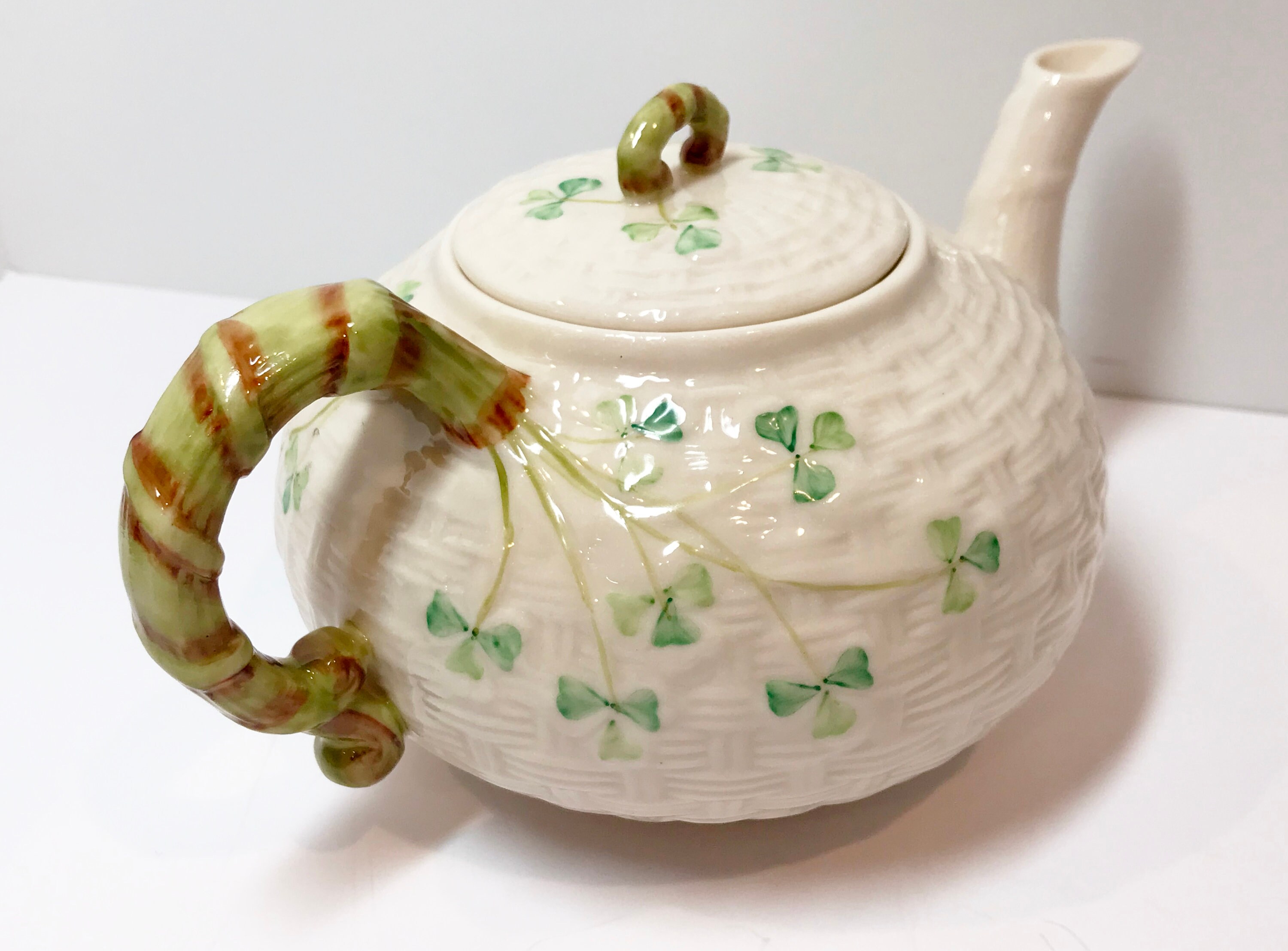 Small Shamrock Belleek Teapot, Irish Teapot, Belleek China, Green Mark