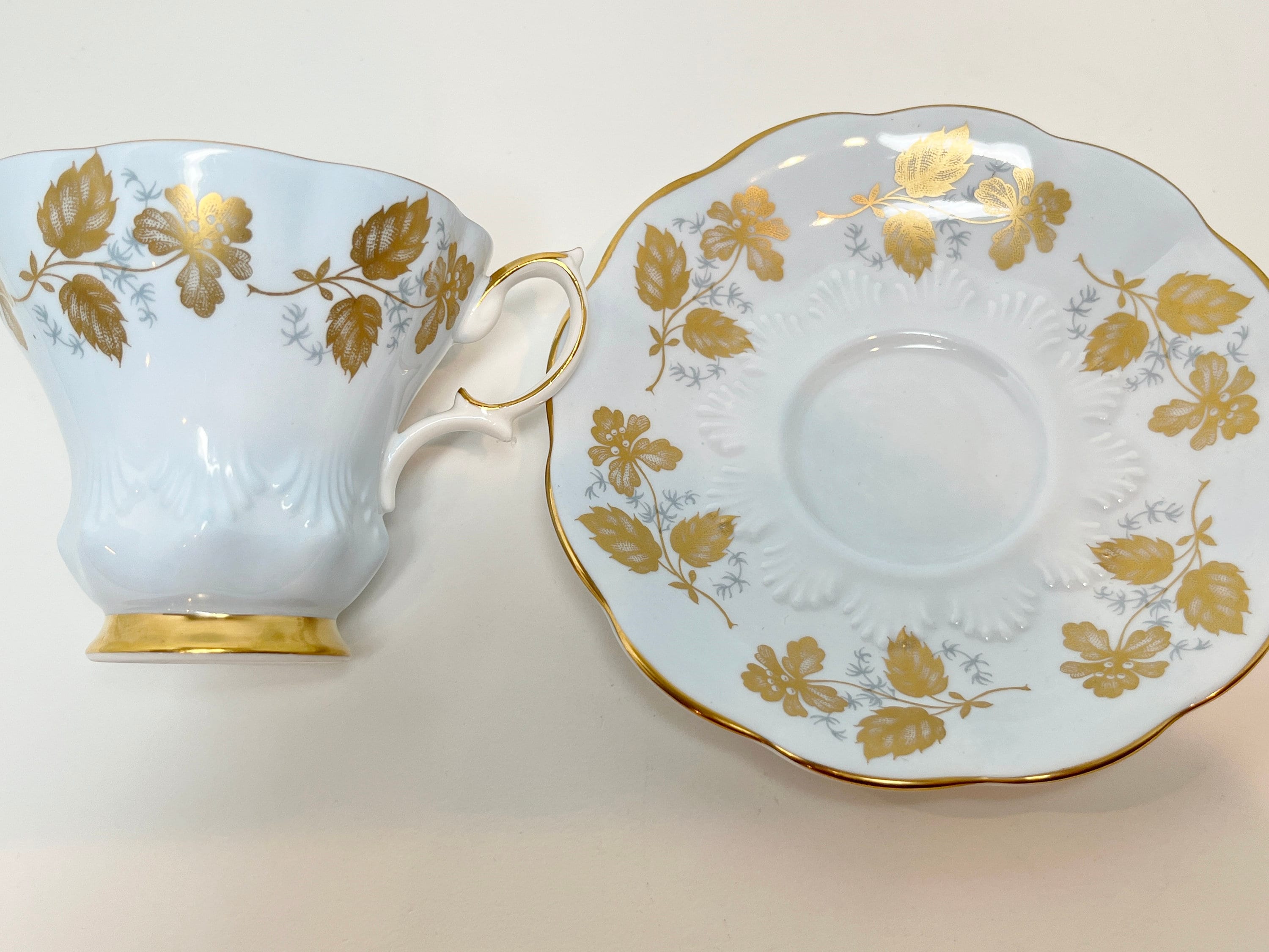 Royal Albert Teacup and Saucer, Blue Gold Tea Cups, English Bone China