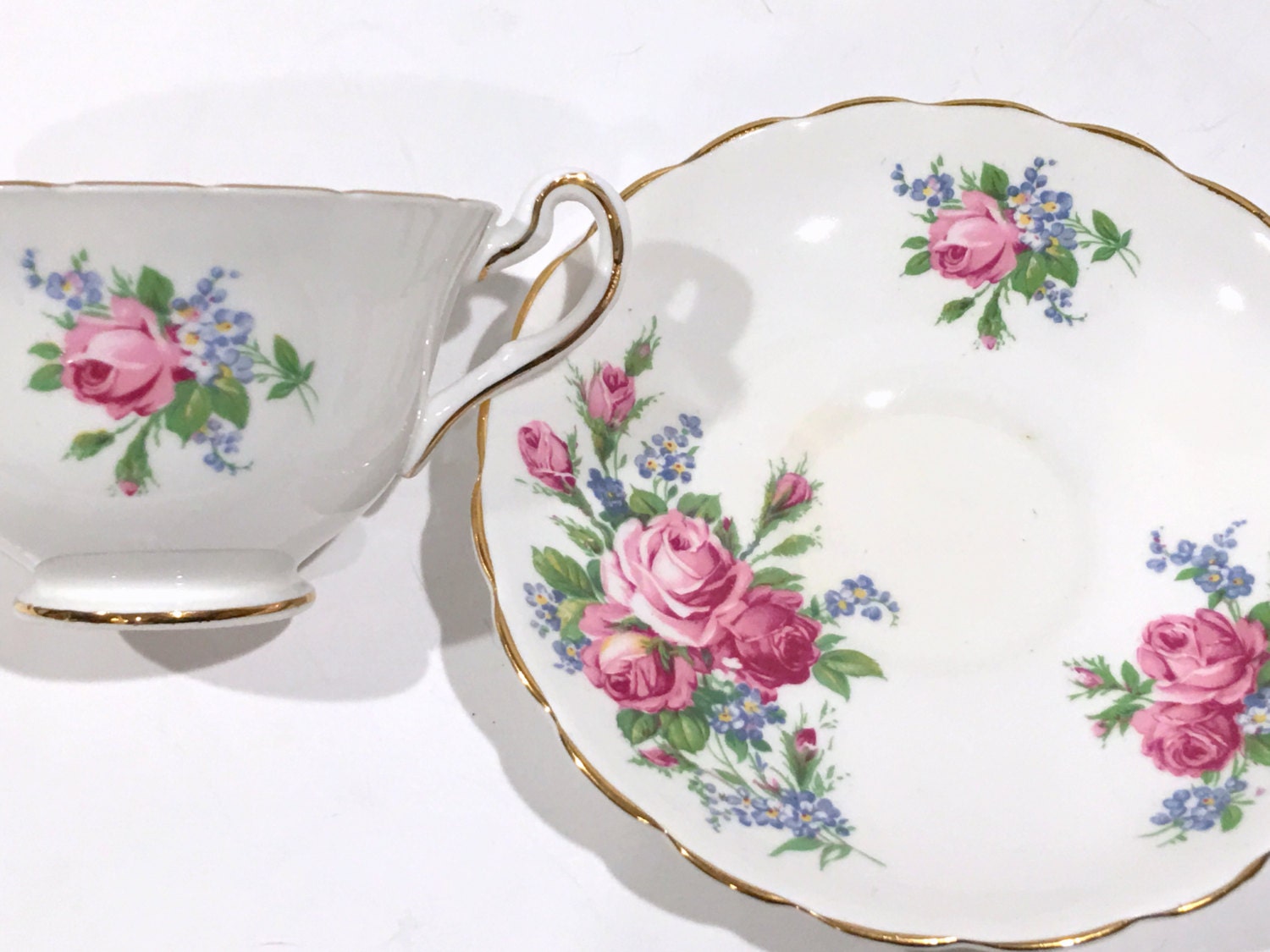 Rosina Tea Cup and Saucer, English Bone China, Made in England, Pink