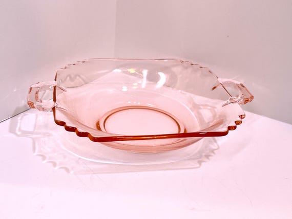 Pink Depression Glass , Serving Dish , Housewarming Gift , Gift for Her , Hostess Gift , Pink Glass , Gift for Friend , Birthday Gift