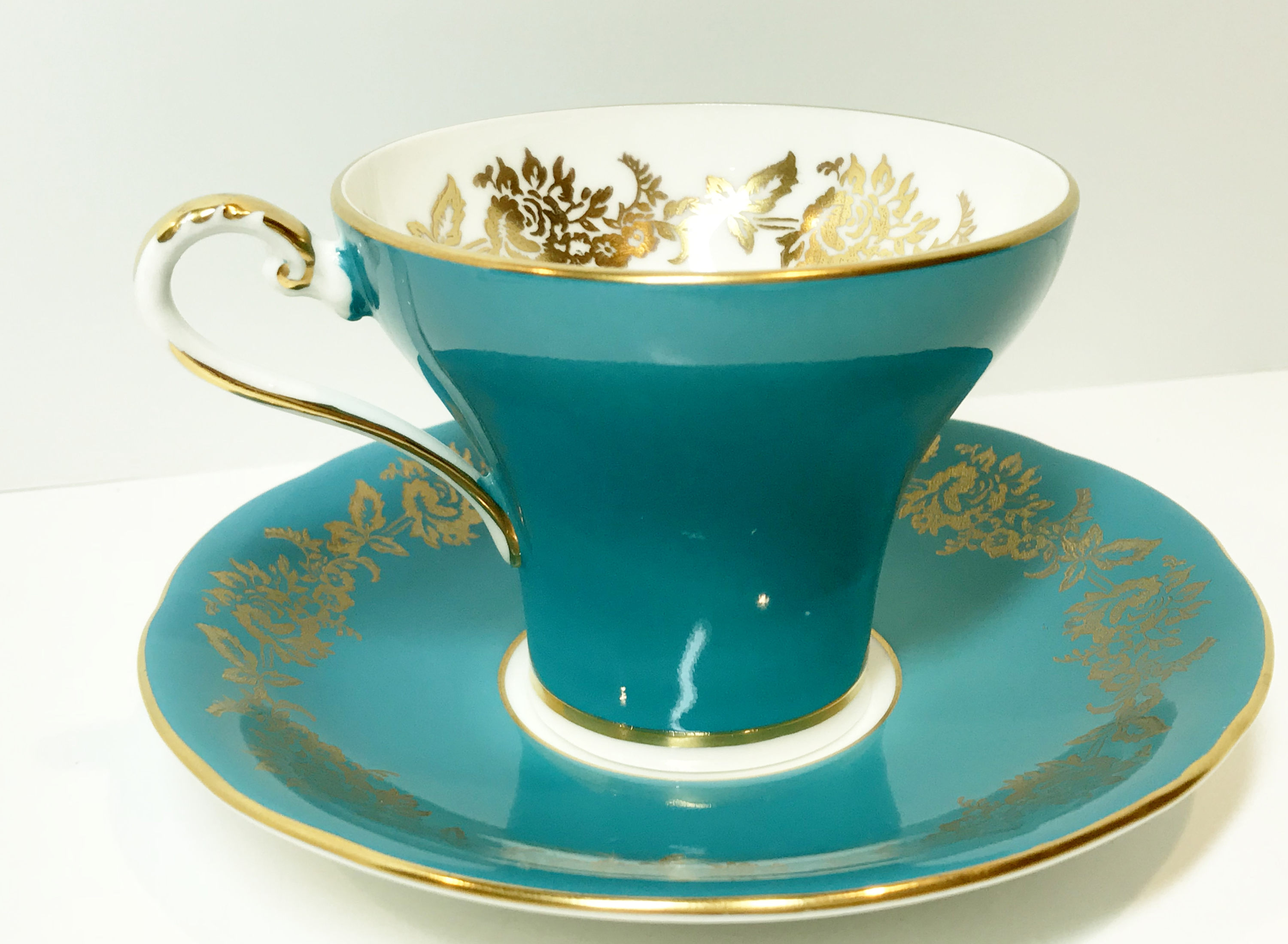 Aynsley Tea Cup and Saucer, Aqua Tea Cups, Antique Tea Cups, Vintage