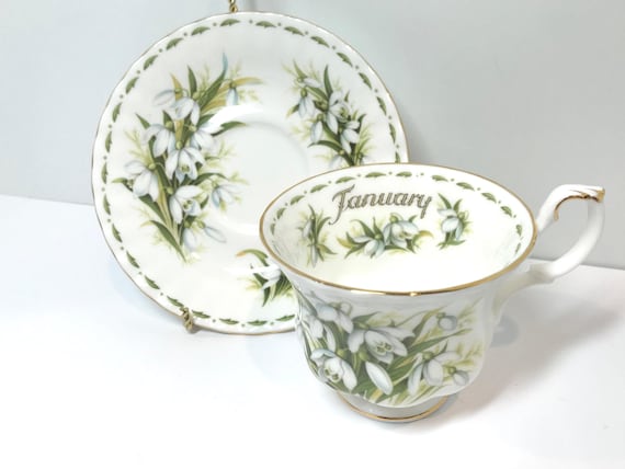 January Teacup, Royal Albert Teacup and Saucer, Flower Month Series, January Birthday, Gift for Her, Birthday Teacup, Anniversary Gift