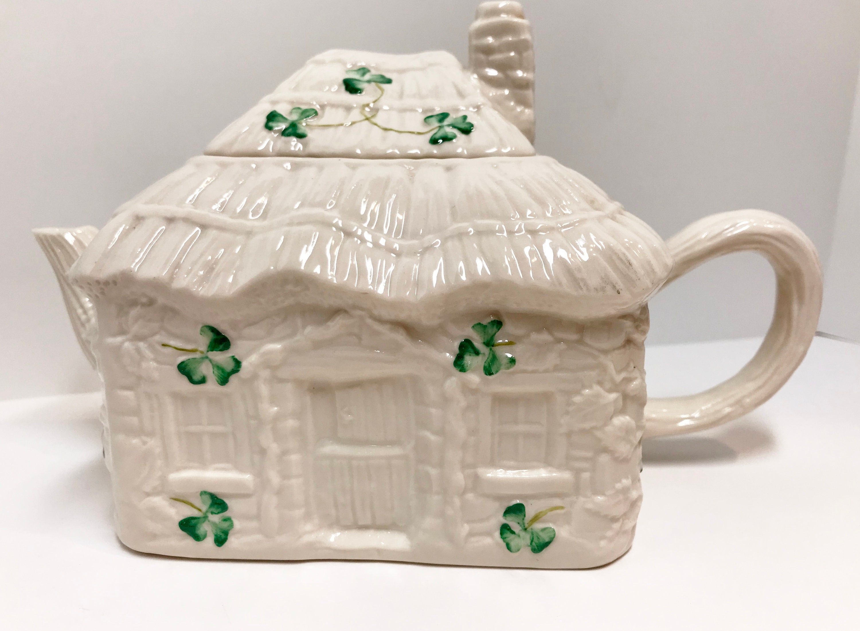 Reserved for SR, Shamrock Cottage Teapot, Belleek Teapot, Irish Teapot