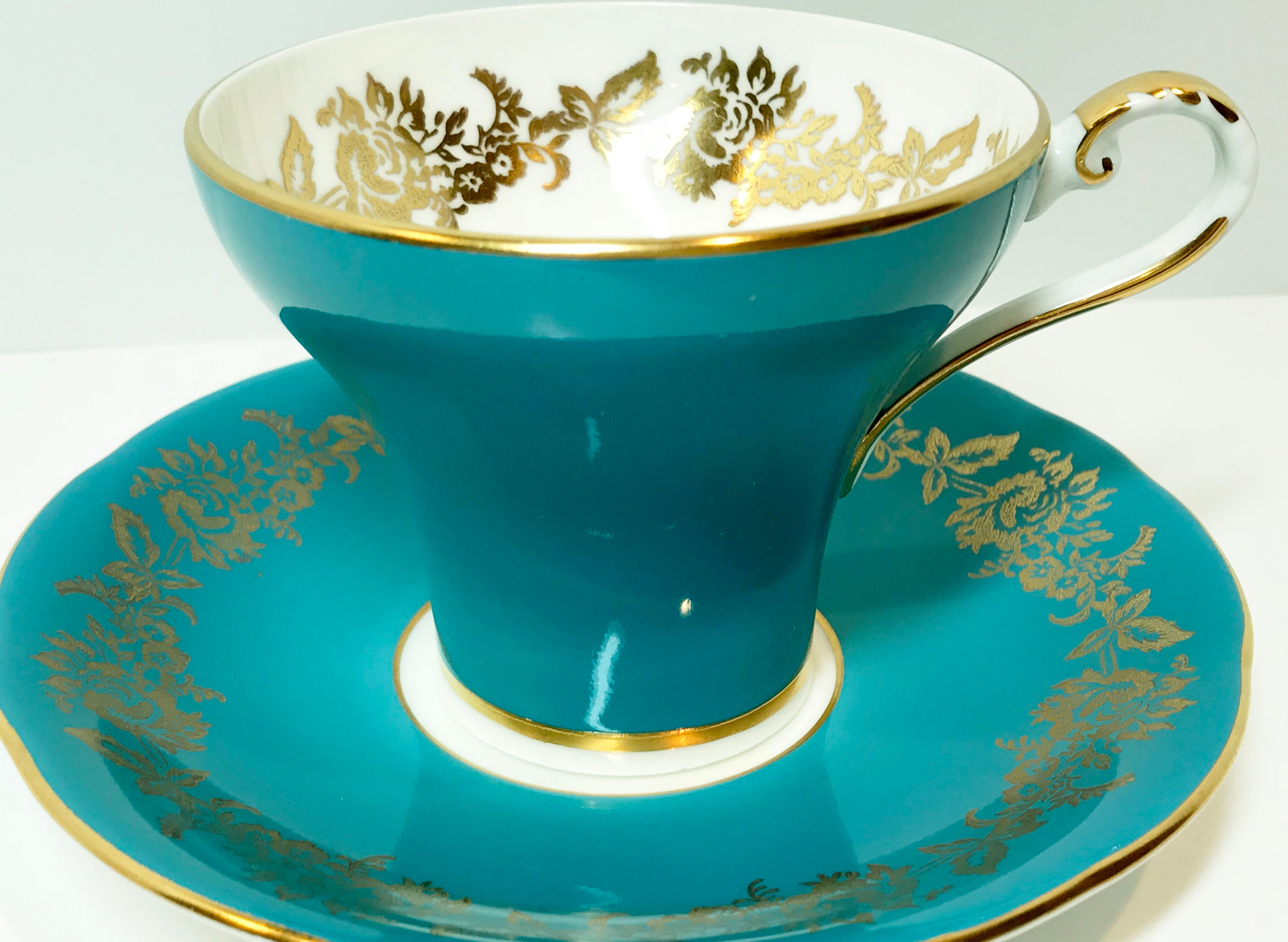 Aynsley Tea Cup and Saucer, Aqua Tea Cups, Antique Tea Cups, Vintage