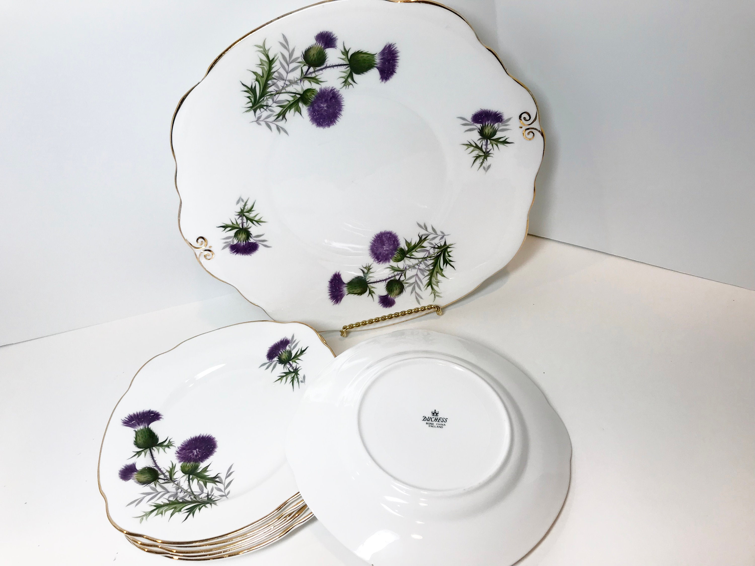 Thistle Plates, Set of 6 Plates, Thistle Pattern, Scottish Plates, Bone
