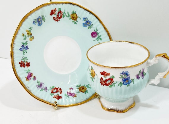 Elizabethan Tea Cup , Tea Cups Vintage , Aqua Tea Cup , Floral Tea Cup , Friendship Gift , Bone China Tea Cup , Housewarming Gift  for Her