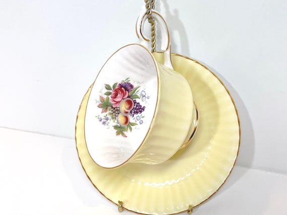 Royal Standard Teacup and Saucer, Yellow Teacup, Vintage Teacup, Fruit Floral Teacup, Gift for Her, Gift for Friend, Anniversary Gift