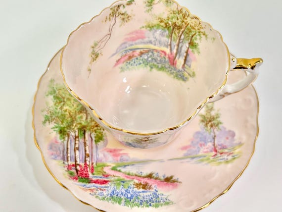 Captivating Aynsley Teacup and Saucer, Scenic Teacup, Floral Teacup, Bluebell Time, Gifts for Her, Anniversary Gift, Gift for Friend