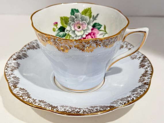 Vintage Teacup and Saucer: Pale Blue Rosina Teacup