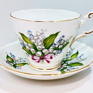 Regency Tea Cup , Lily of the Valley , English Bone China Teacup ,  Vintage Tea Cup , Floral Tea Cup , Ribbon Teacup , Gift for Her