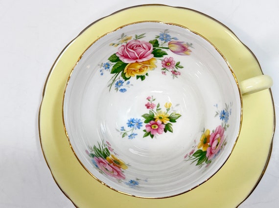 Royal Stafford Teacup and Saucer, Yellow Teacup, Floral Teacup, Housewarming Gift, Gift for Her, Anniversary Gift, Birthday Gift