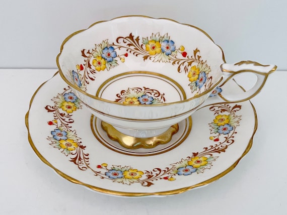 Royal Stafford Teacup and Saucer, Royal Stafford Cup, English China Cups, Antique Tea Cups, Antique Teacups, Gold Cups, Floral Cups