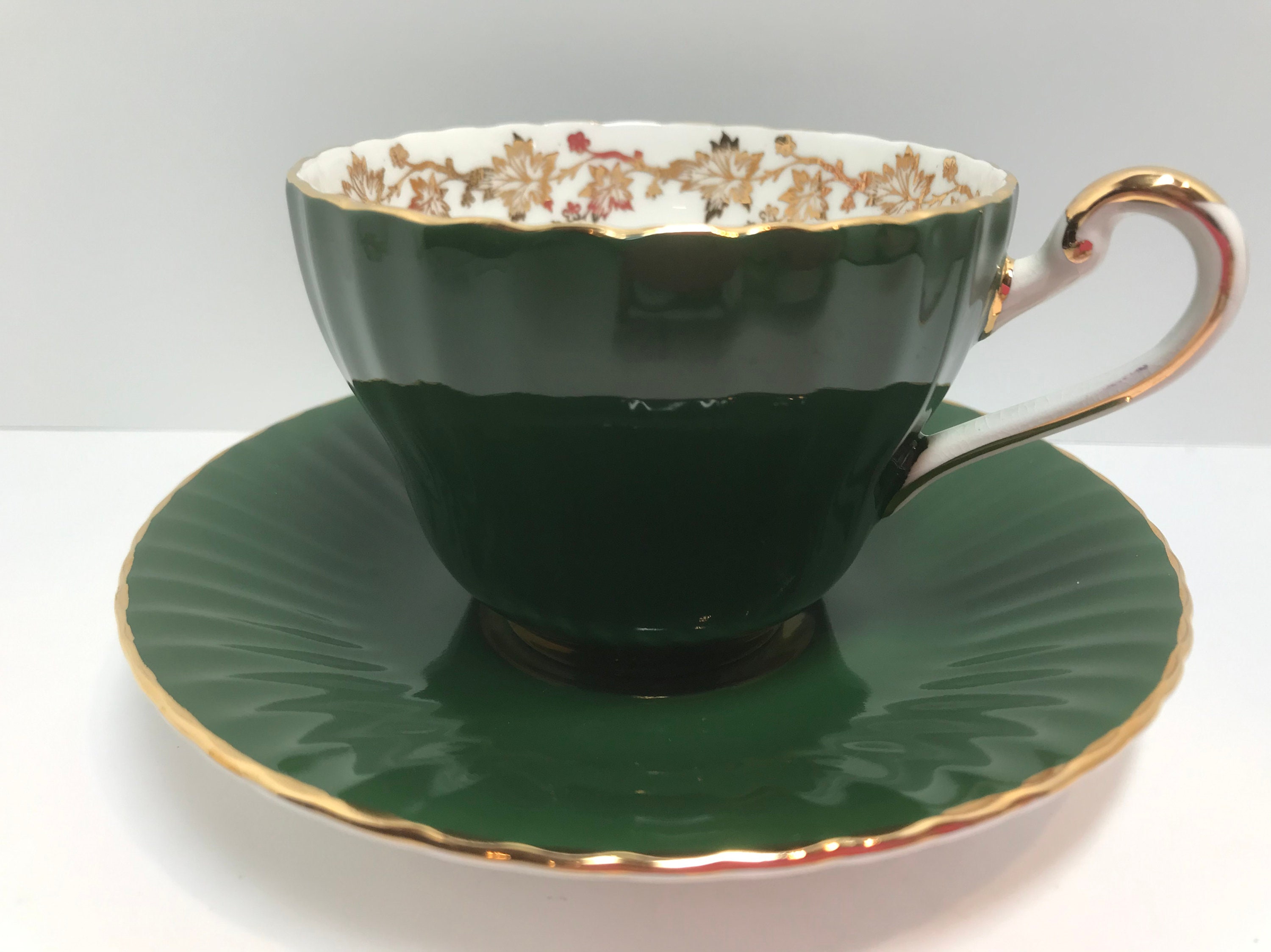 Paragon Teacup and Saucer, Green Tea Cups, English China Cups, Antique