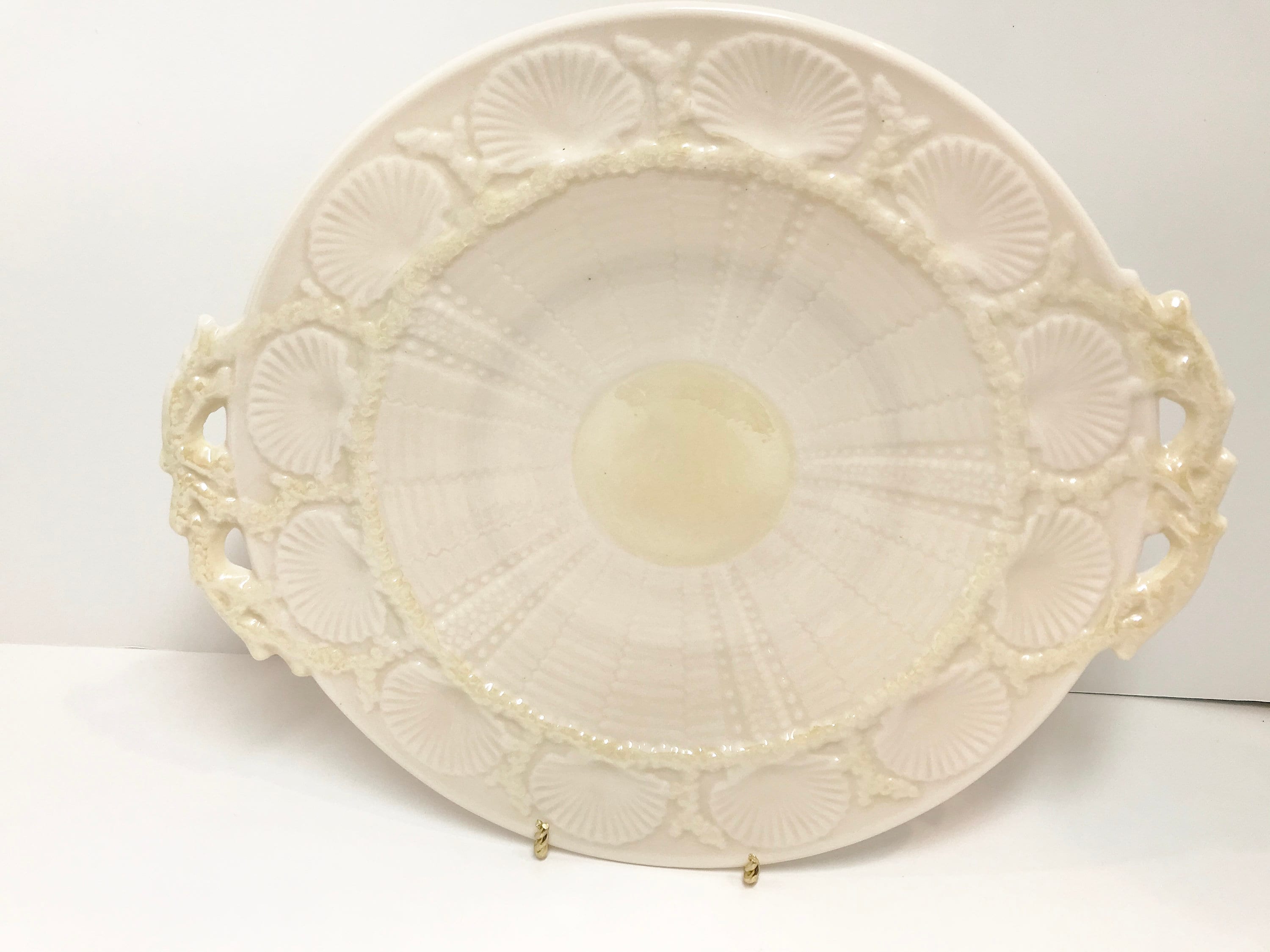 New Shell Tea Ware Cake Plate, Green Mark Belleek, New Shell Tea Ware