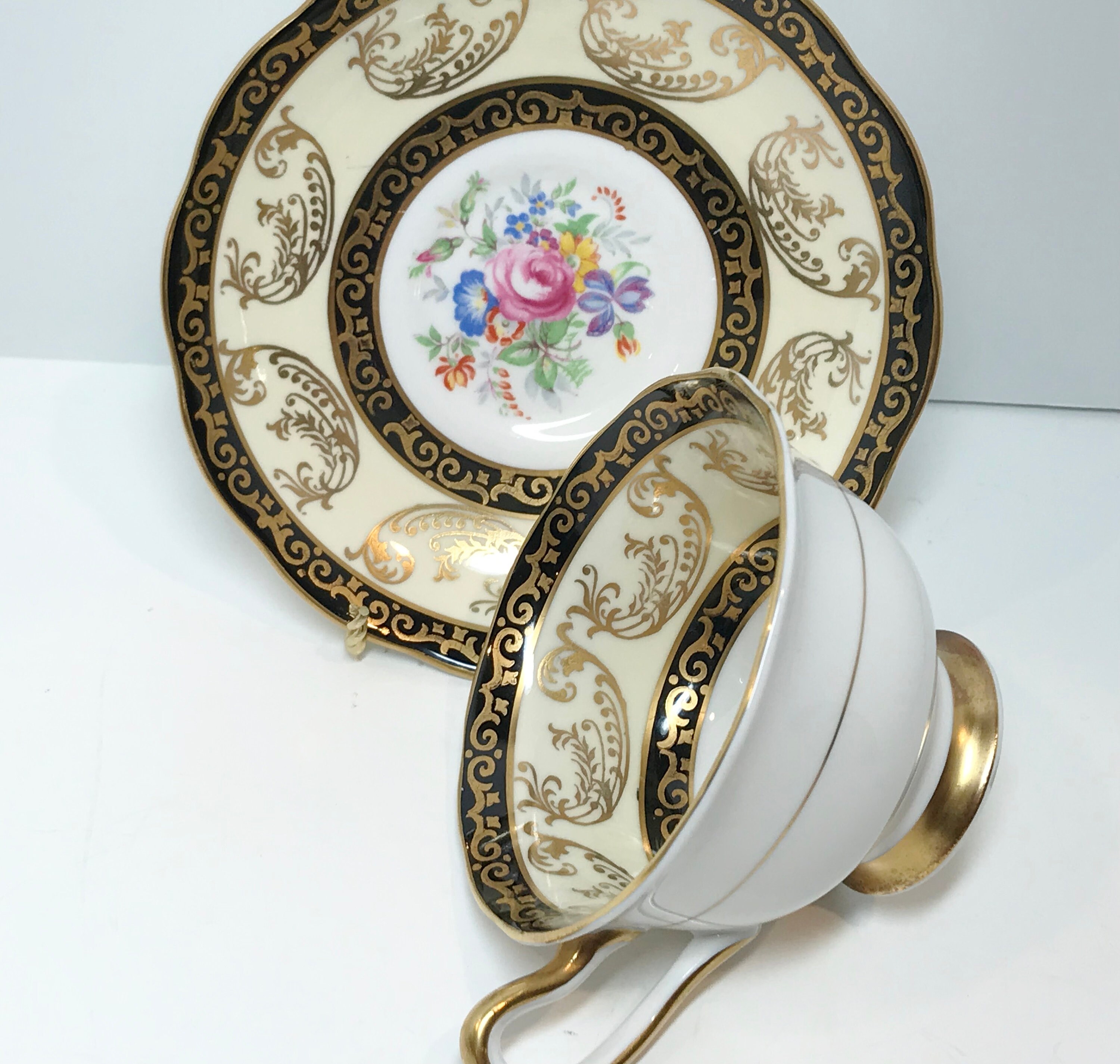 Vintage Tea Cup by Royal Albert, Black Gold Cups, Antique Tea Cups