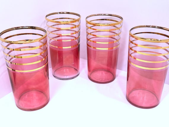 Pink Glasses , Barware , Glasses , Hostess Gift , Housewarming Gift , Gift for Her , Pink Gold Glasses