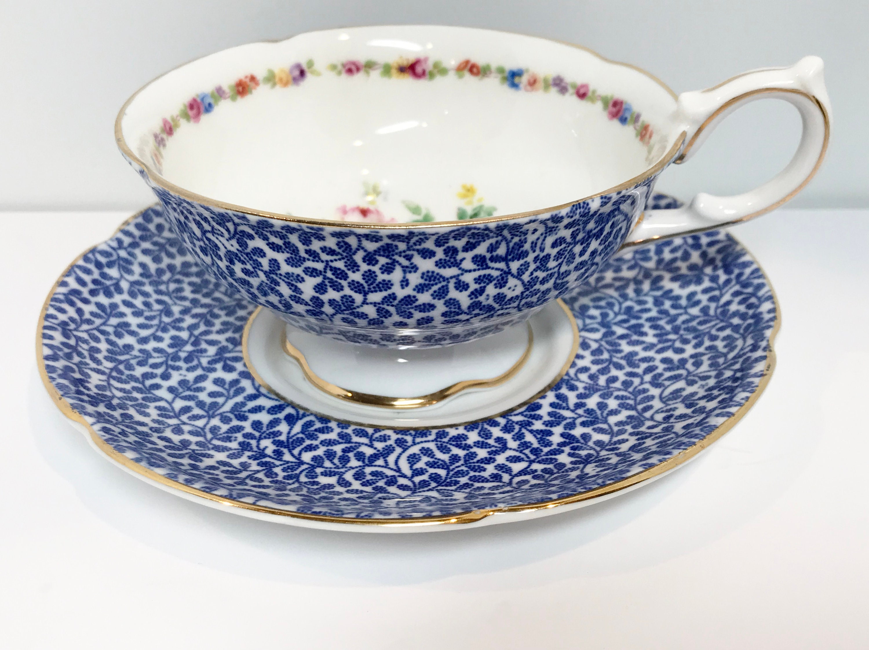 Royal Doulton Teacup and Saucer, Blue White Ware, English Bone China