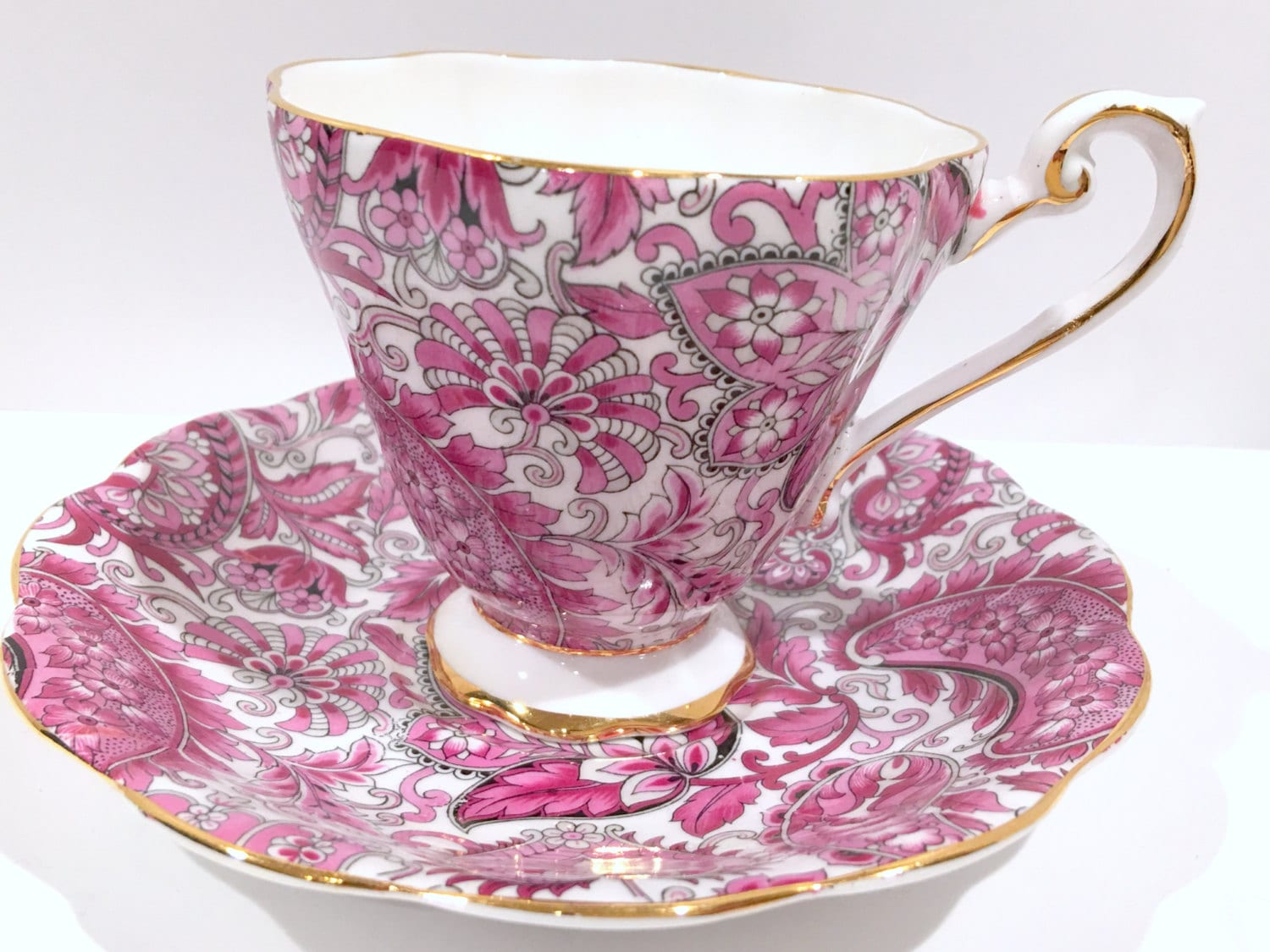 Royal Standard Tea Cup and Saucer, Tea Set, Raspberry Chintz Cups