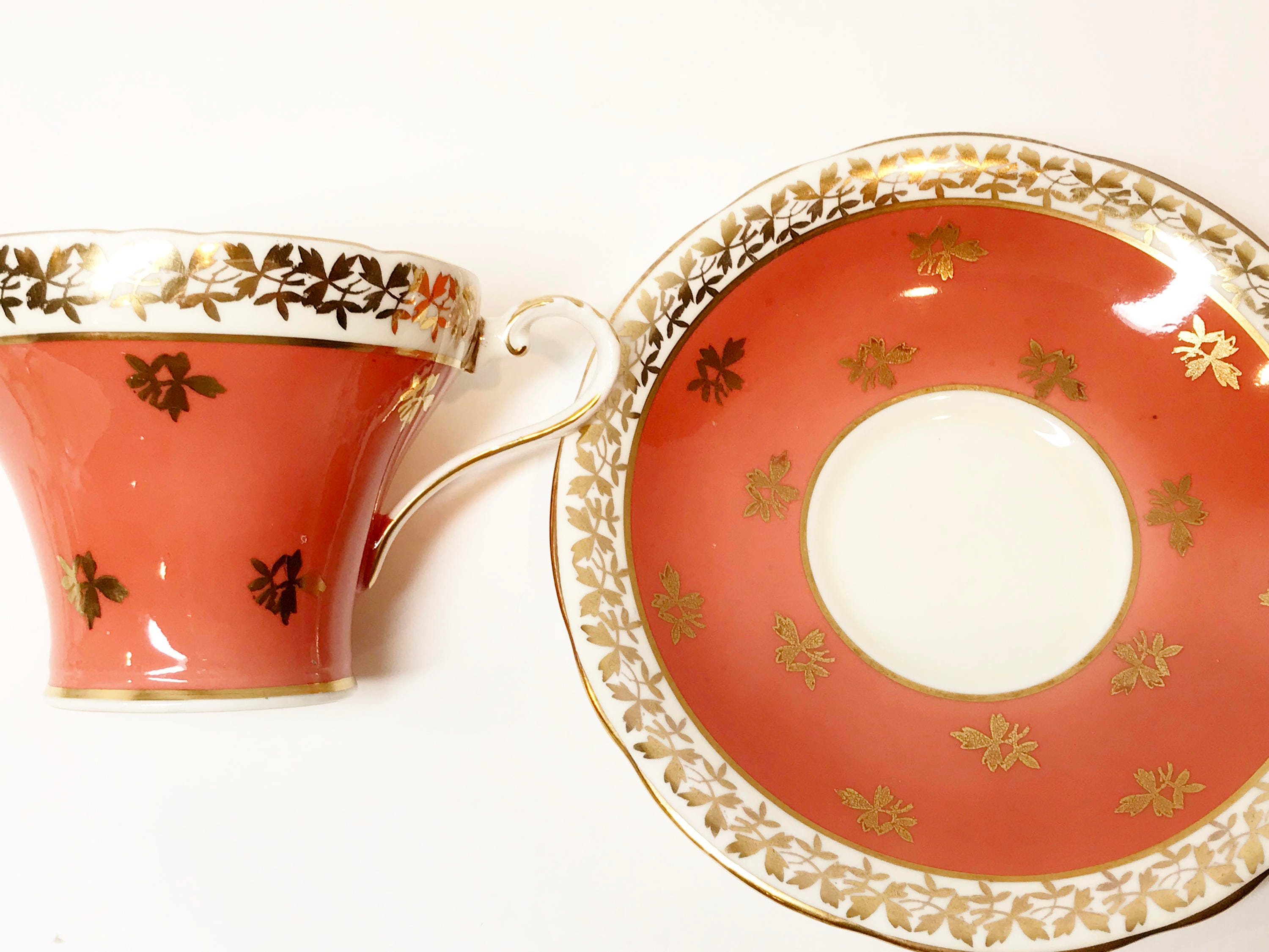 Captivating Aynsley Tea Cup and Saucer, Gold Orange Cups, Antique Tea