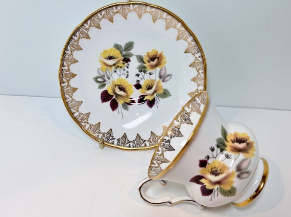Royal Stafford, Teacup and Saucer, English Teacup, Floral Teacup, Antique Teacup Vintage, Yellow Flower, Gift for Her, Anniversary Gift