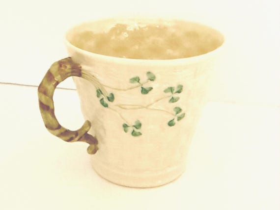 Belleek Shamrock Mug and Saucer: Large Mug, Basket Weave Design