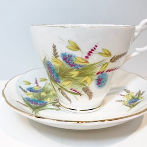 Mid Century Royal Ascot Tea Cup and Saucer, Vintage Tea Party, Antique Teacups, Floral Tea Cups, English Bone China Cups, Vintage Tea Cups