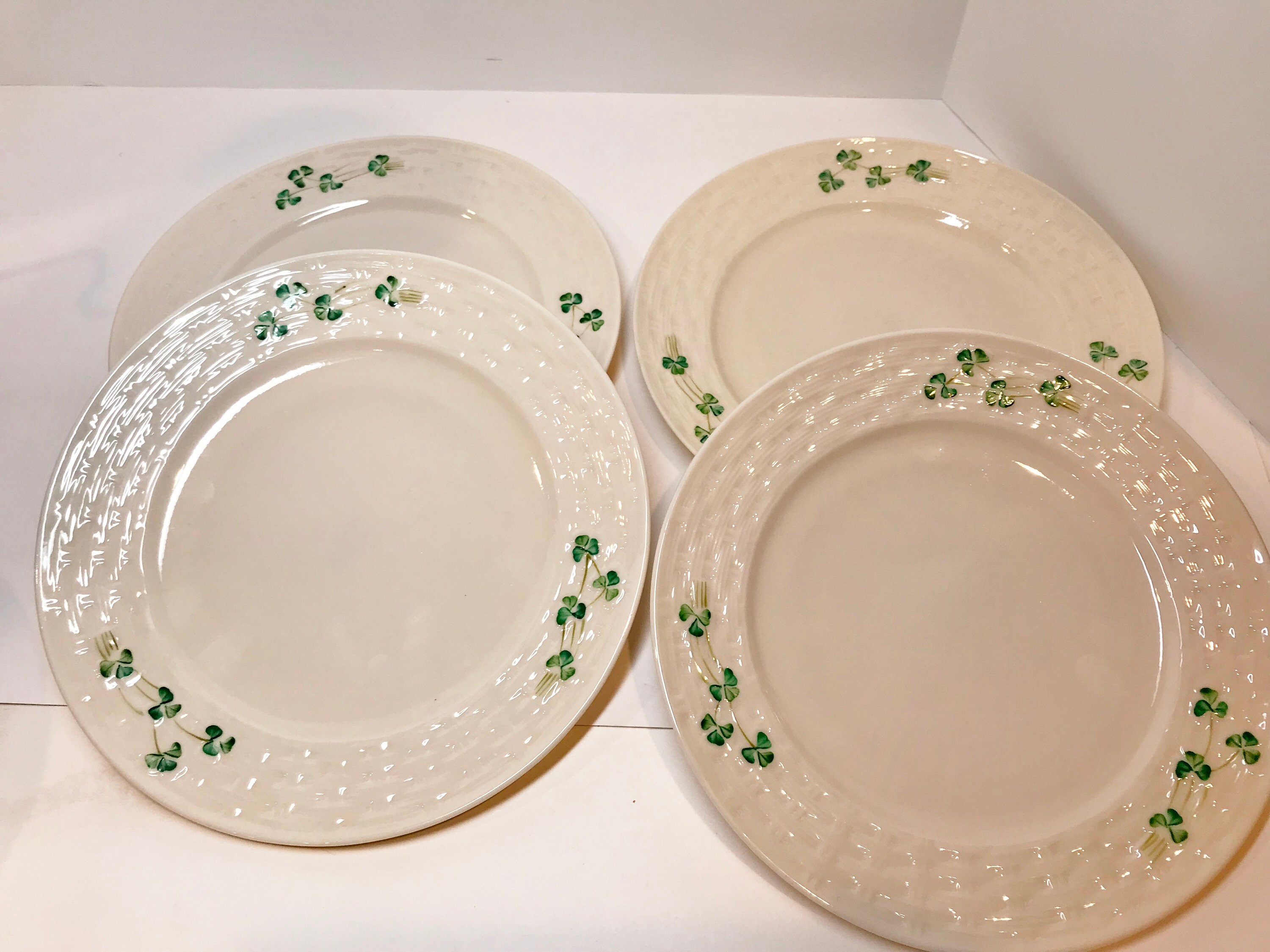 Set of 4 Belleek Plates, Belleek Cake Plates, Shamrock Ware Plates