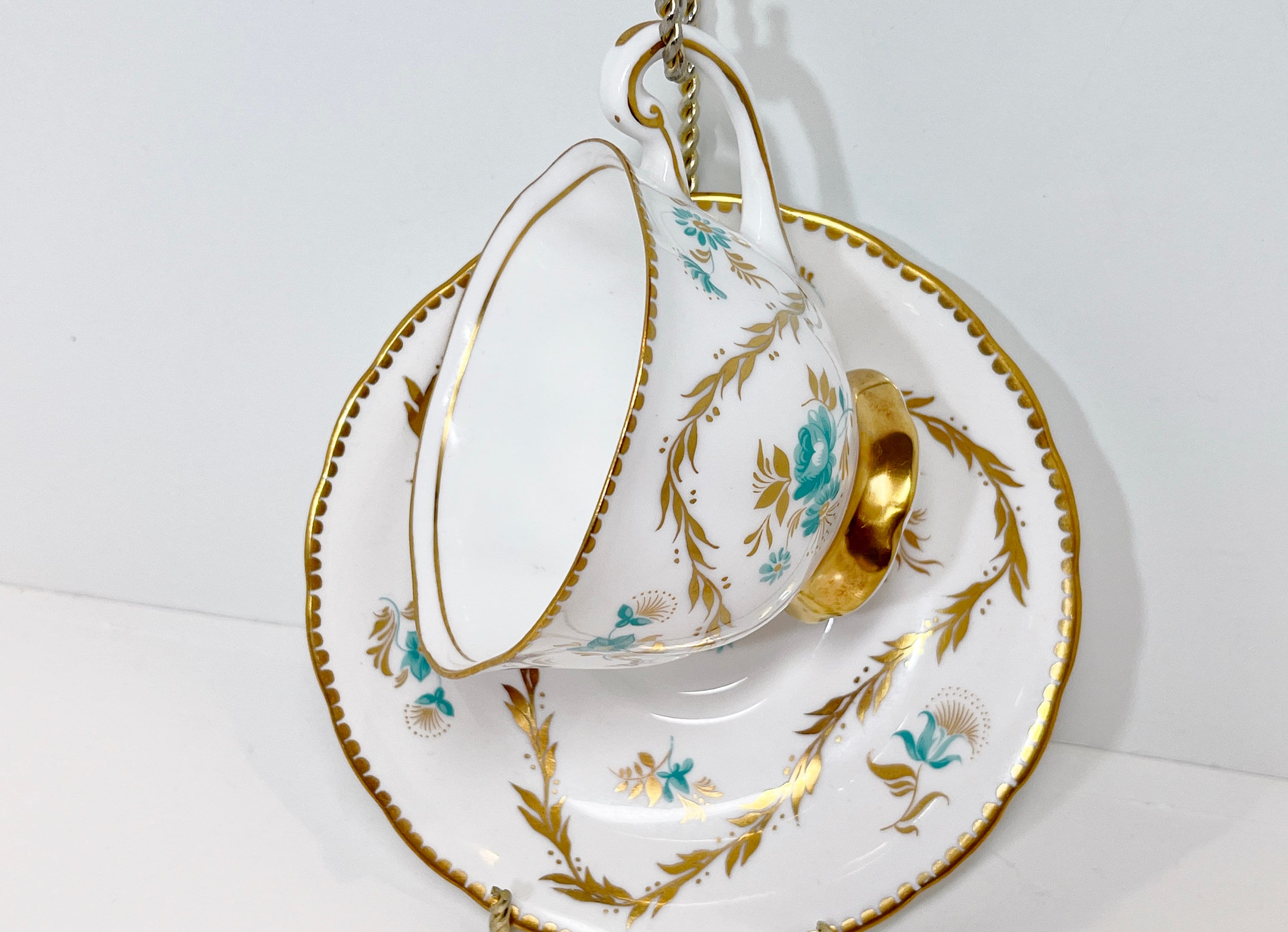 Hand Painted Royal Chelsea Teacup and Saucer , English Teacup , Gold