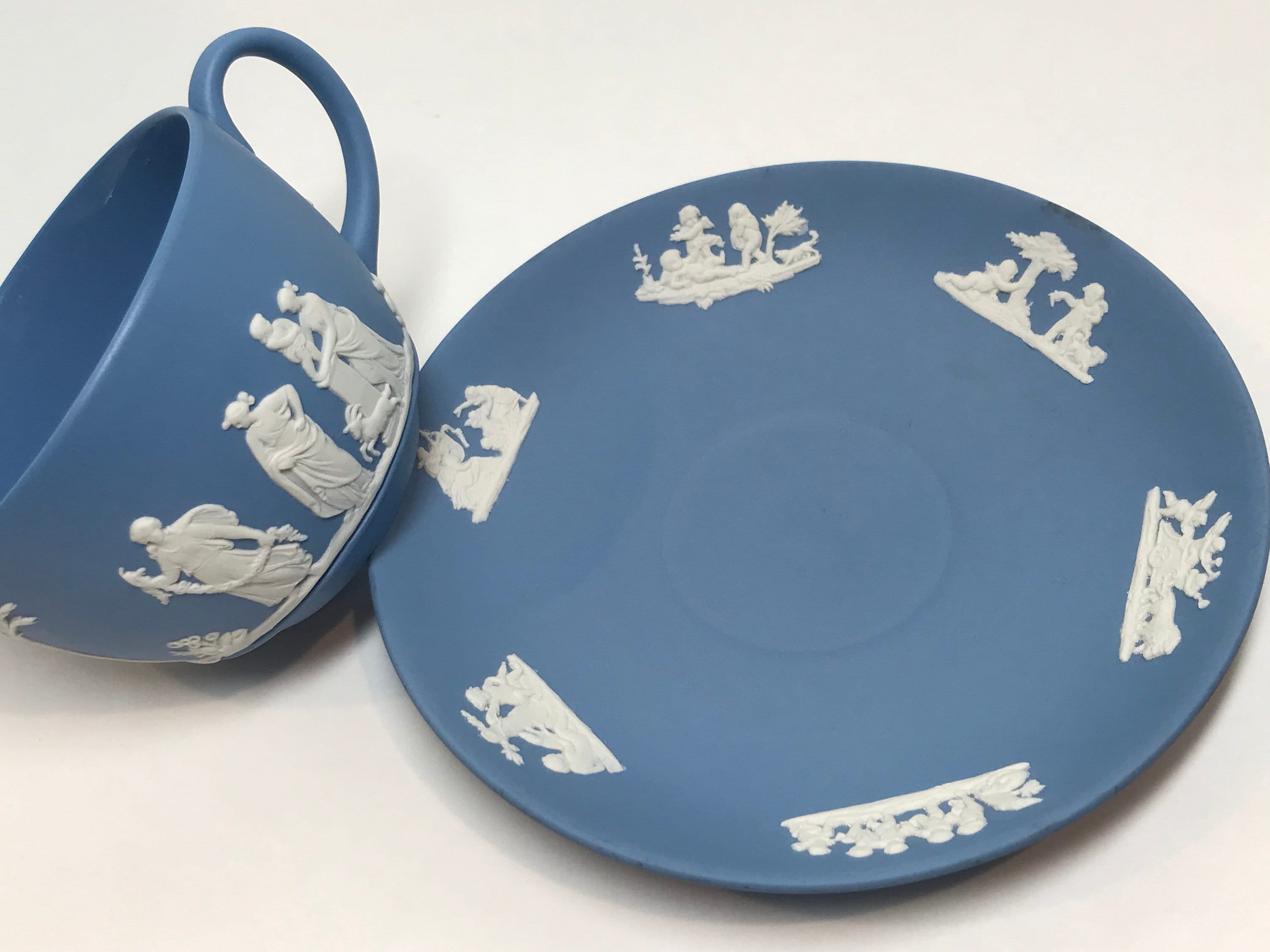 Wedgwood Teacup and Saucer, Jasperware Teacup, Vintage Tea Cups, Blue