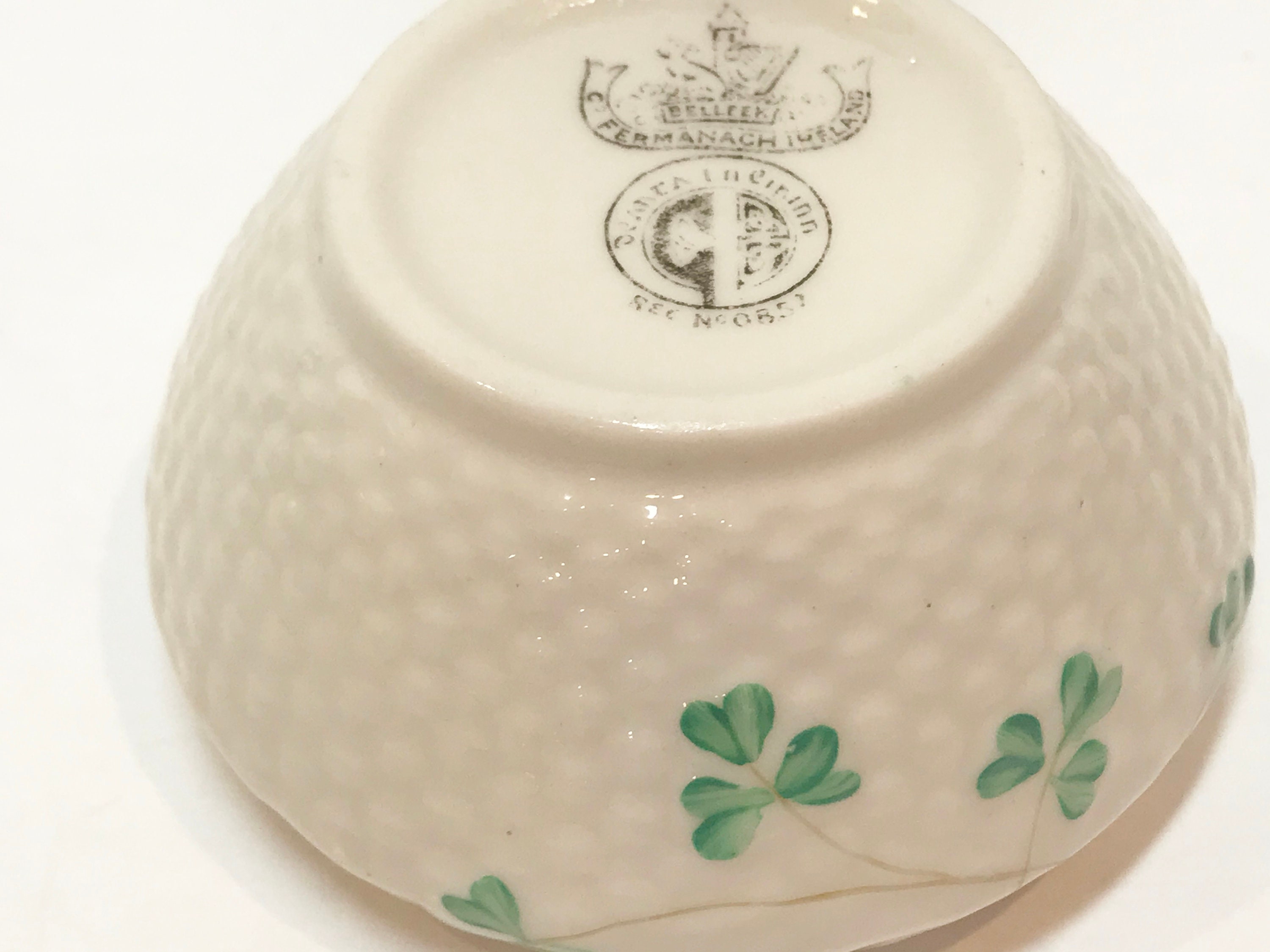 Black Mark Belleek, Belleek Sugar Bowl, Shamrock Ware Bowl, Irish Bowl